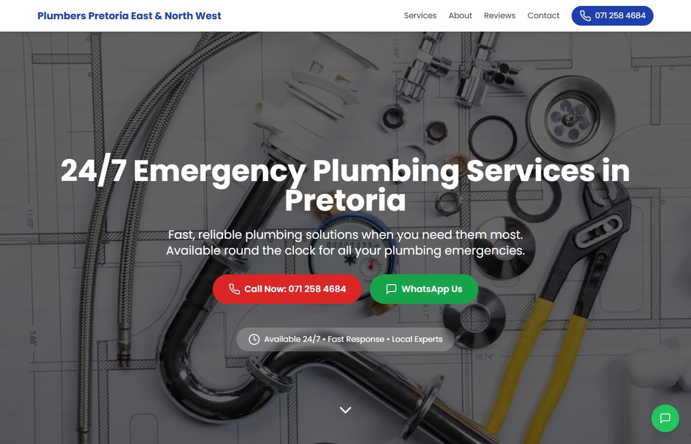 Plumbers Pretoria East & NW website screenshot