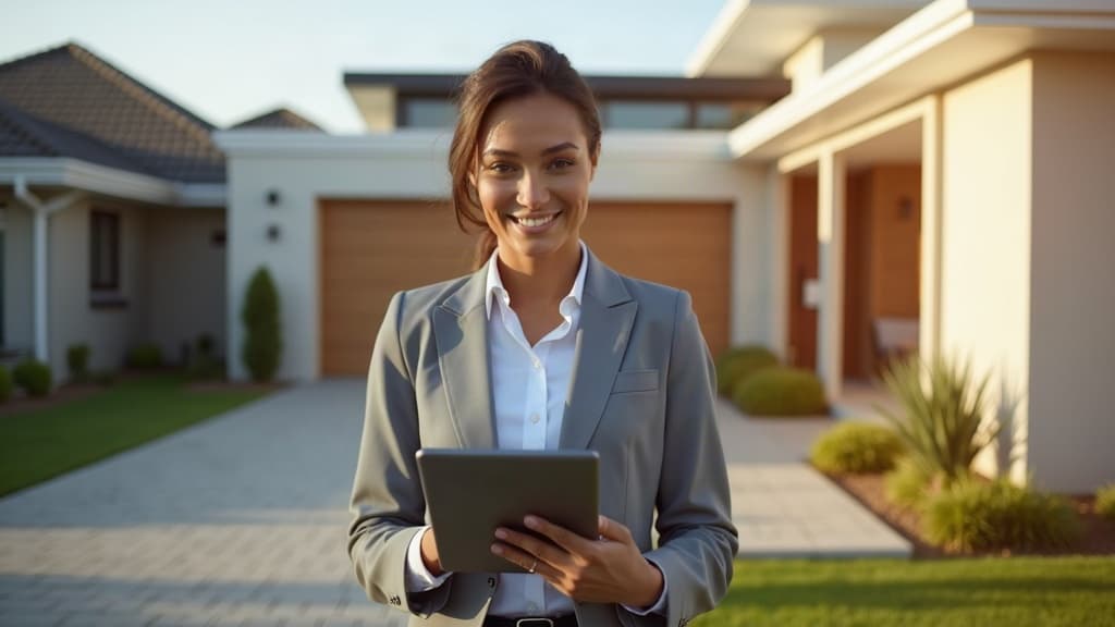 South African estate agent reviewing an automated viewing booking confirmation on a laptop, with a Property24 listing open on a second screen — illustrating how a 24/7 website assistant qualifies buyers and books viewings without manual intervention.