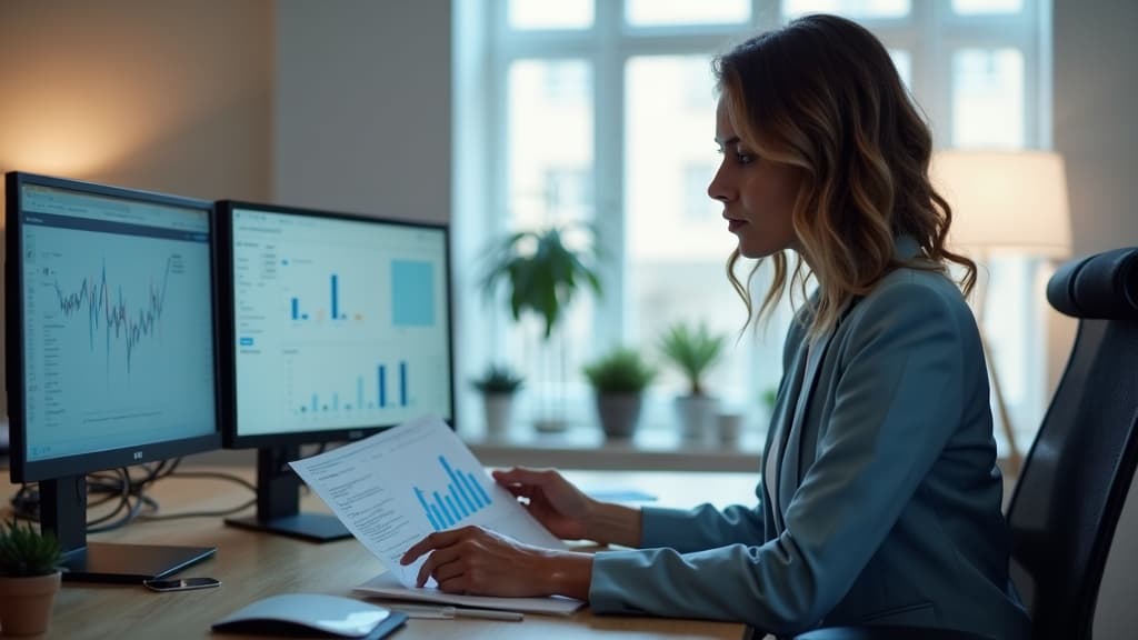 A South African finance professional comparing a printed supplier statement against a spreadsheet on screen, representing the manual effort of creditor reconciliation at month end.
