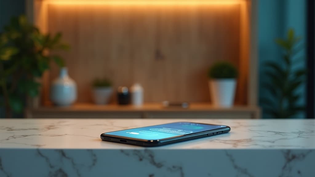 Clinic reception desk at night with a phone screen showing an AI assistant responding to a patient enquiry about Botox.