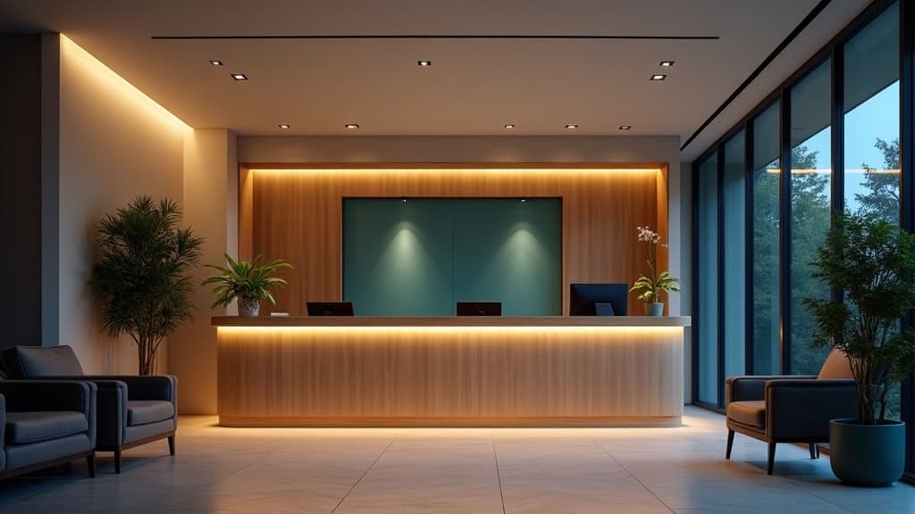 A clinic reception desk after closing hours, empty chair behind the counter and a phone glowing with an unread patient enquiry.