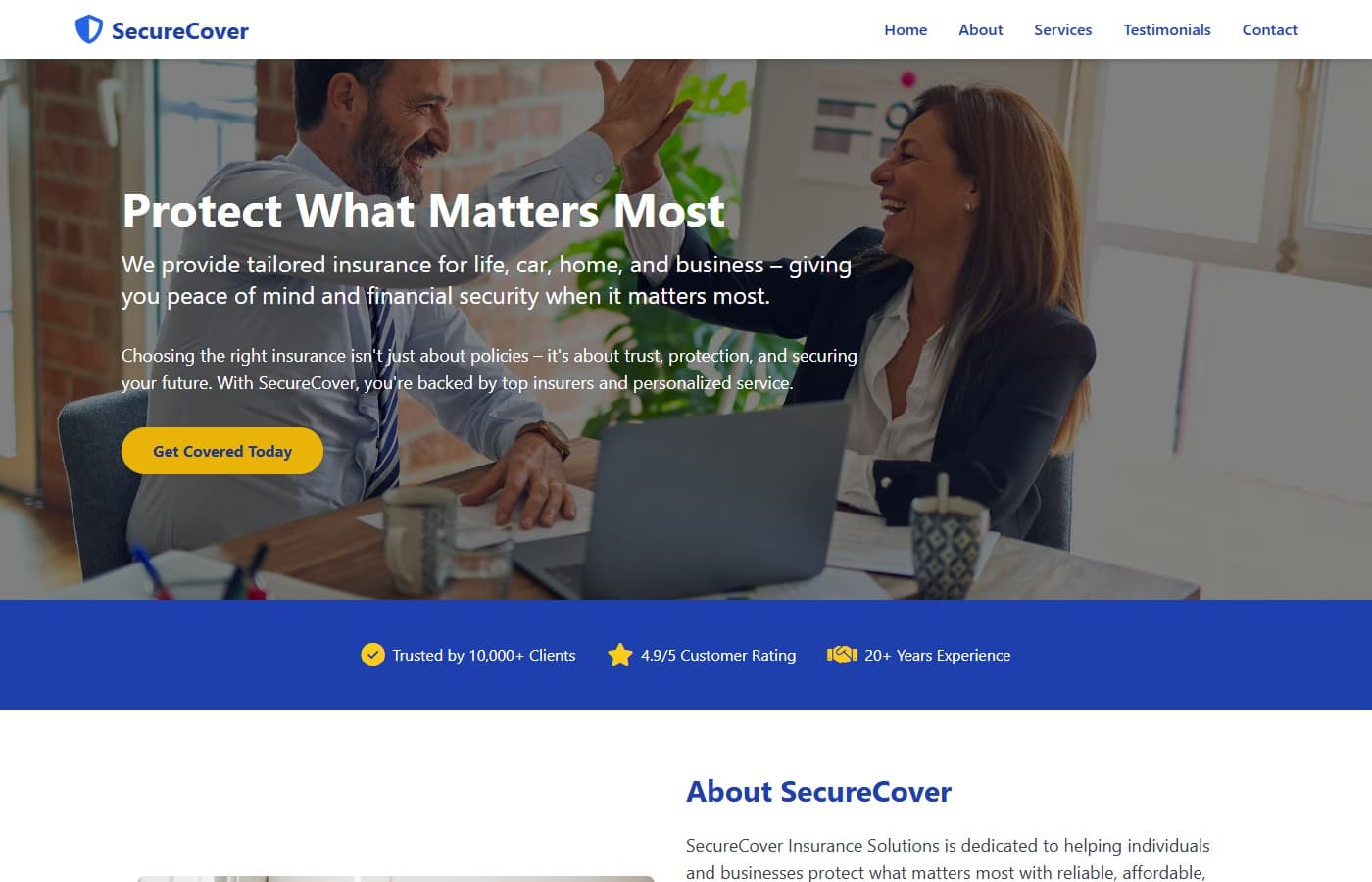 SecureCover website screenshot